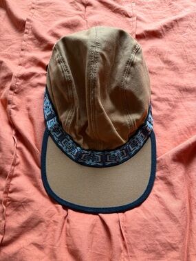Kavu Tan Five-Panel Cap with Blue Patterned Trim